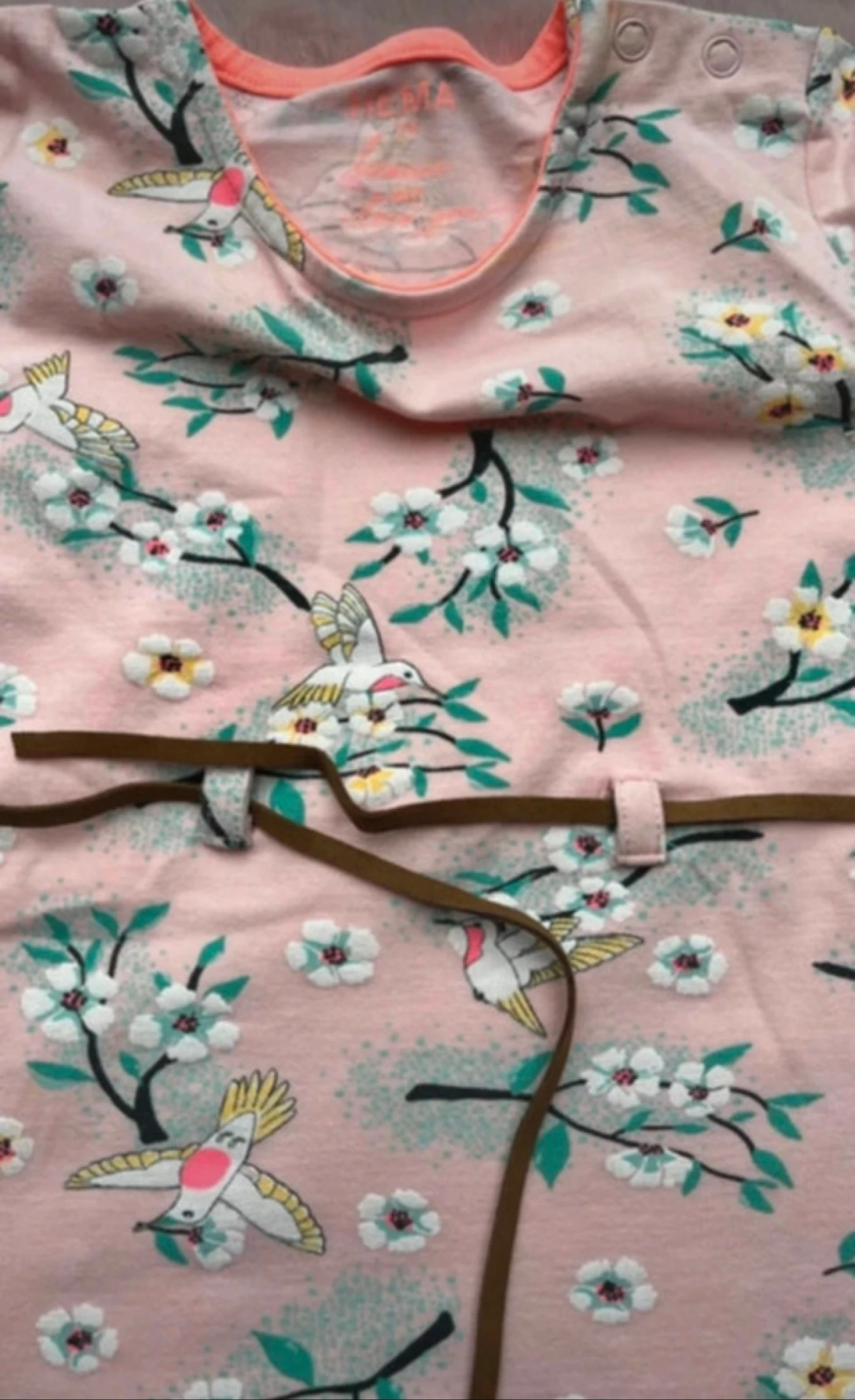 🌸 𝒎𝒛 | Hema | vestido rosa com estampa de pássaros | tamanho 74 | algodão | fofo – photo 2